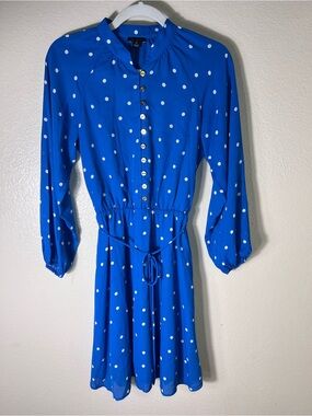 Ann Taylor Royal Blue Polka Dot Long-Sleeve Dress size XS